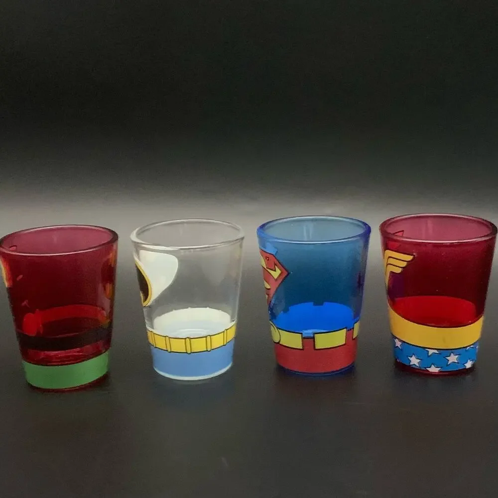NEW DC Justice League Glassware Set of 4 Shot Glasses 1.5oz Batman Superman